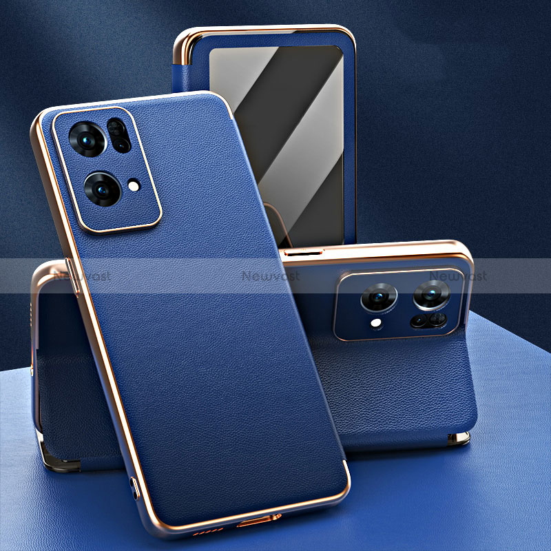 Leather Case Stands Flip Cover Holder GS1 for Oppo Reno7 Pro 5G Blue