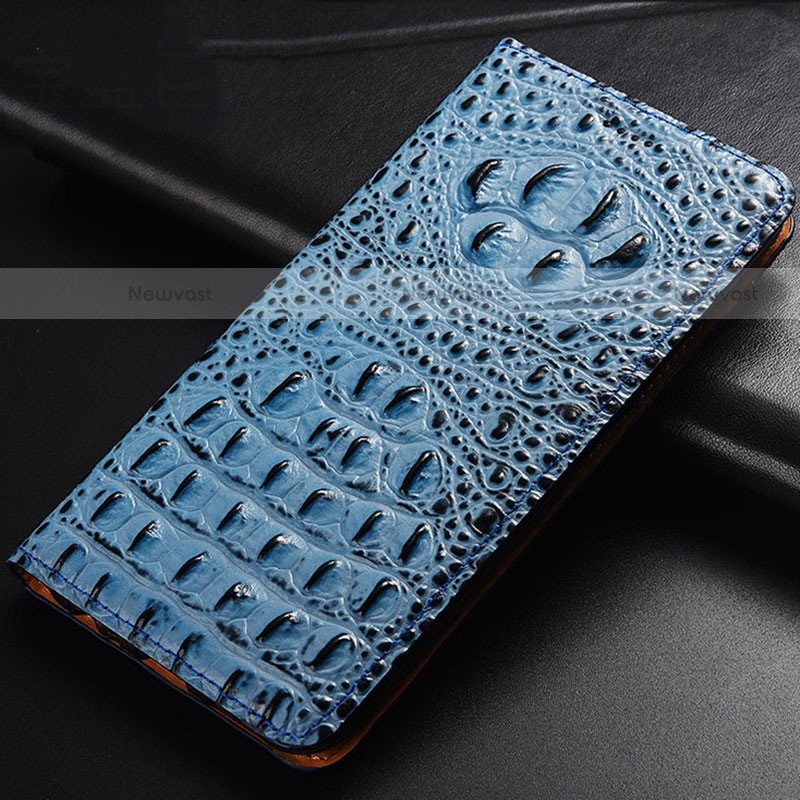 Leather Case Stands Flip Cover Holder H01P for Motorola Moto Edge 20 Pro 5G Sky Blue