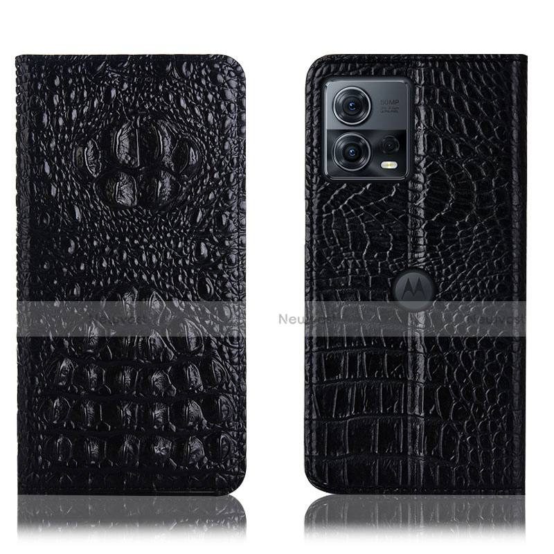 Leather Case Stands Flip Cover Holder H01P for Motorola Moto Edge S30 Pro 5G Black