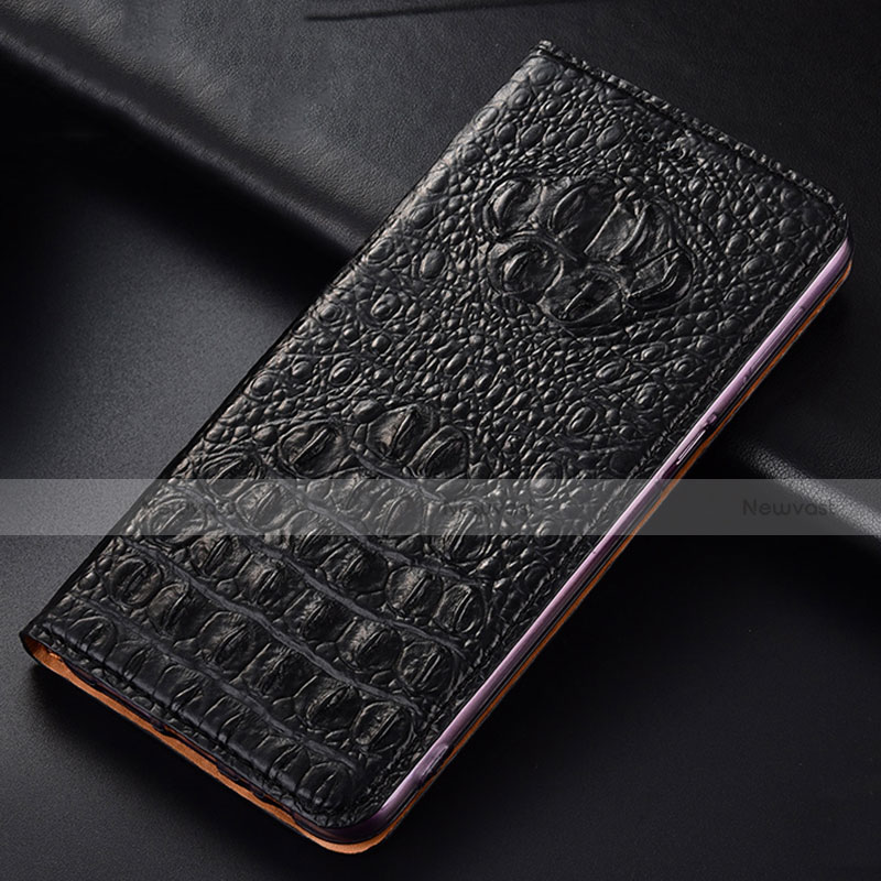 Leather Case Stands Flip Cover Holder H01P for Motorola Moto G40 Fusion Black