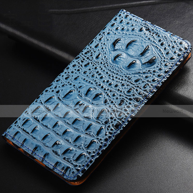 Leather Case Stands Flip Cover Holder H01P for Motorola Moto G40 Fusion Sky Blue