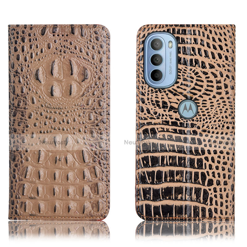 Leather Case Stands Flip Cover Holder H01P for Motorola Moto G41 Khaki