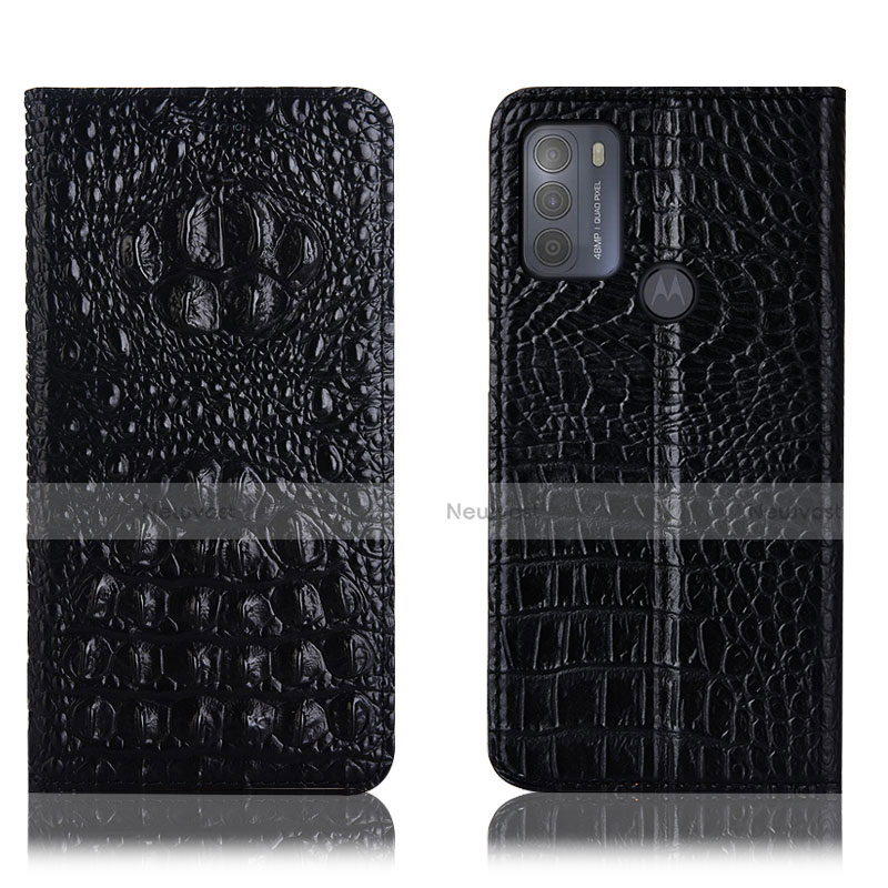 Leather Case Stands Flip Cover Holder H01P for Motorola Moto G50 Black