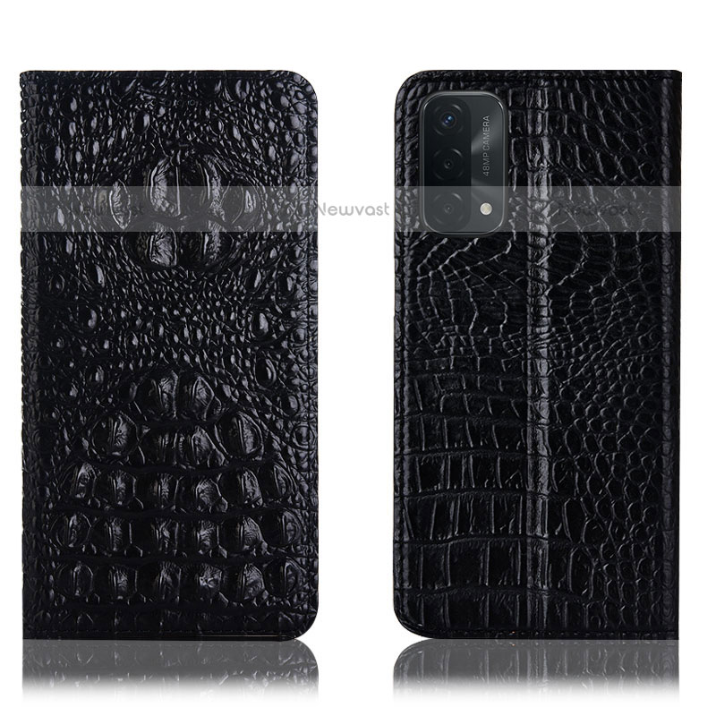 Leather Case Stands Flip Cover Holder H01P for OnePlus Nord N200 5G Black