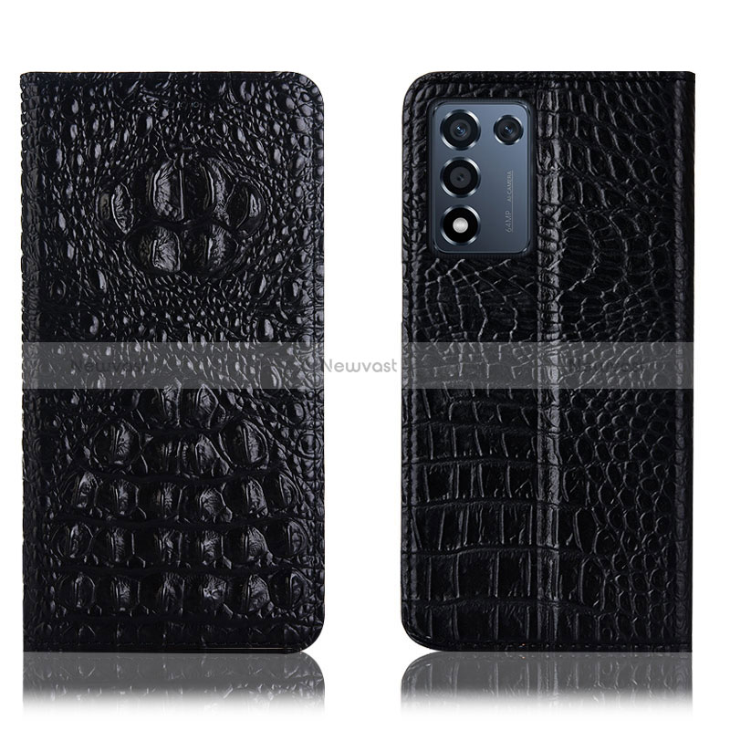 Leather Case Stands Flip Cover Holder H01P for Oppo K9S 5G Black