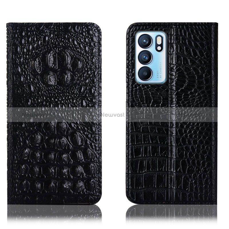 Leather Case Stands Flip Cover Holder H01P for Oppo Reno6 5G