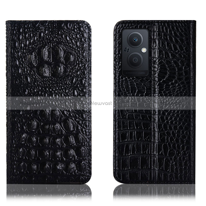 Leather Case Stands Flip Cover Holder H01P for Oppo Reno7 Lite 5G Black