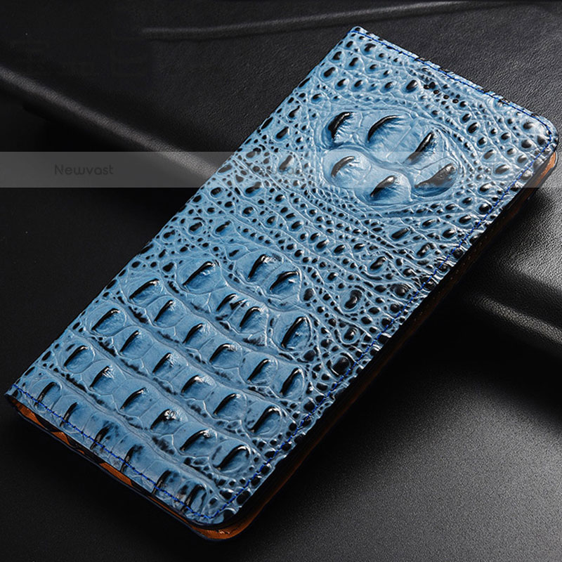 Leather Case Stands Flip Cover Holder H01P for Samsung Galaxy A20 Sky Blue