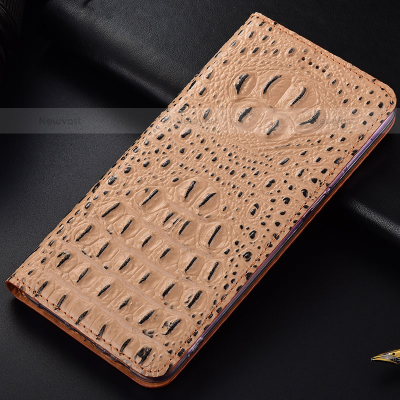 Leather Case Stands Flip Cover Holder H01P for Samsung Galaxy S21 5G Khaki