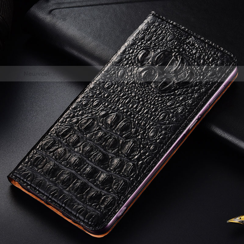 Leather Case Stands Flip Cover Holder H01P for Samsung Galaxy S21 Ultra 5G Black