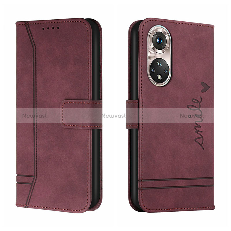 Leather Case Stands Flip Cover Holder H01X for Huawei P50 Pro Red