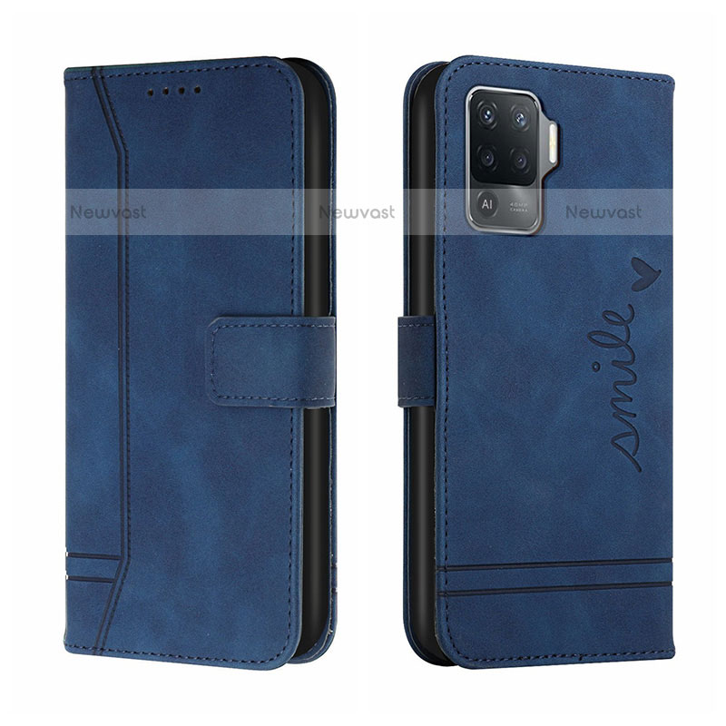 Leather Case Stands Flip Cover Holder H01X for Oppo A94 4G Blue