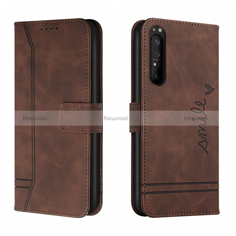 Leather Case Stands Flip Cover Holder H01X for Sony Xperia 1 II Brown