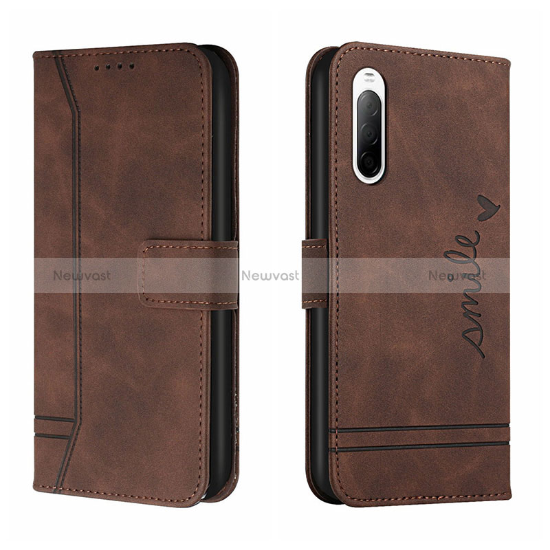 Leather Case Stands Flip Cover Holder H01X for Sony Xperia 10 II Brown