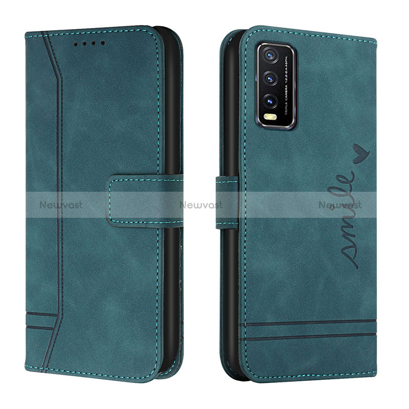 Leather Case Stands Flip Cover Holder H01X for Vivo Y11s Green
