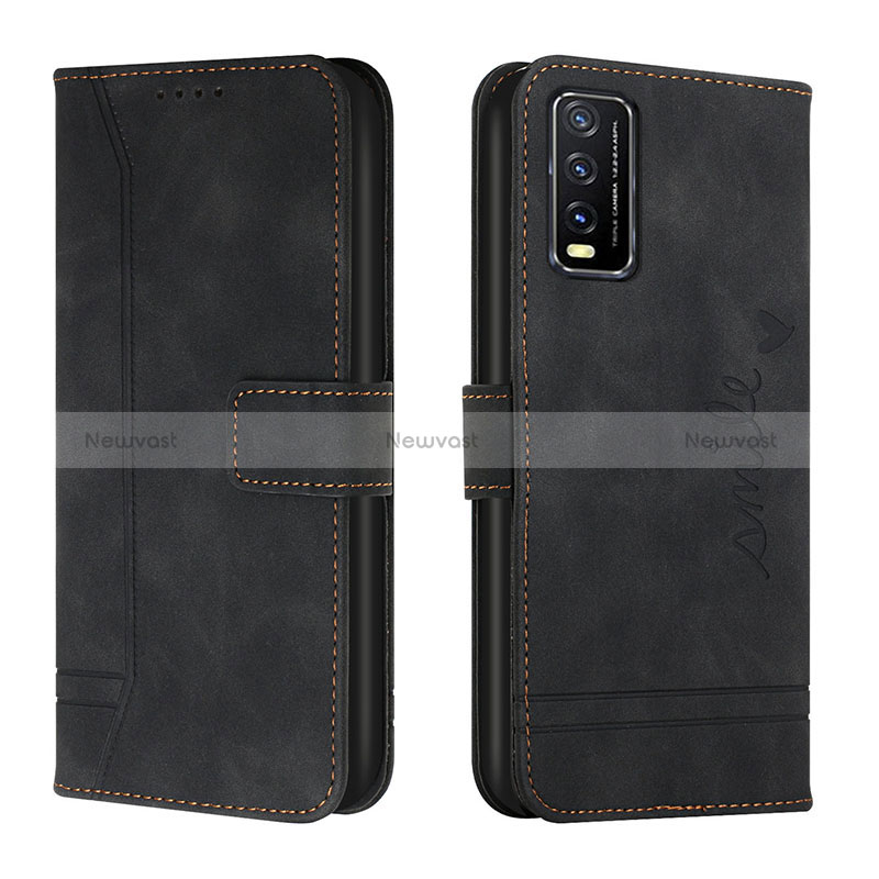 Leather Case Stands Flip Cover Holder H01X for Vivo Y12s Black
