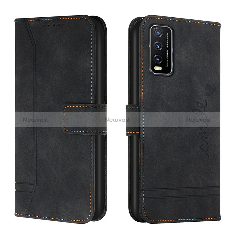 Leather Case Stands Flip Cover Holder H01X for Vivo Y20s Black