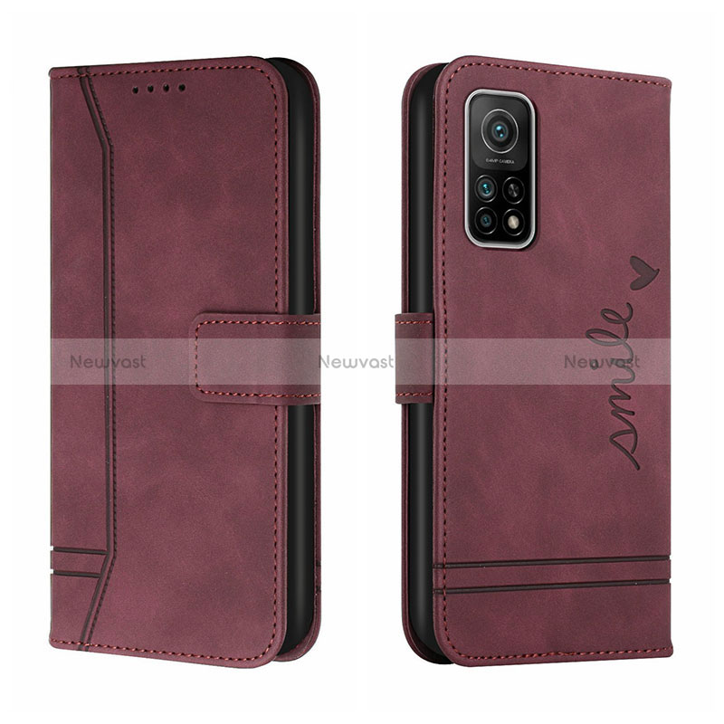 Leather Case Stands Flip Cover Holder H01X for Xiaomi Mi 10T 5G Red