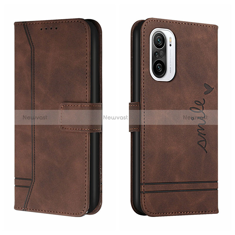 Leather Case Stands Flip Cover Holder H01X for Xiaomi Mi 11X Pro 5G Brown