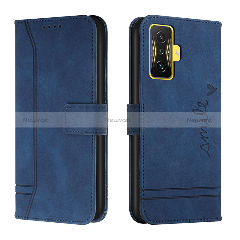 Leather Case Stands Flip Cover Holder H01X for Xiaomi Poco F4 GT 5G Blue