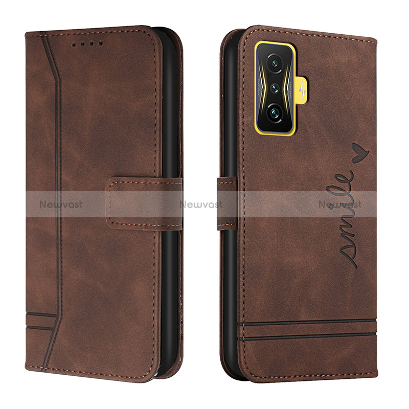 Leather Case Stands Flip Cover Holder H01X for Xiaomi Poco F4 GT 5G Brown