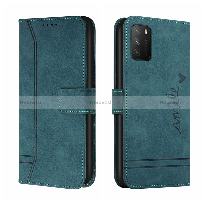 Leather Case Stands Flip Cover Holder H01X for Xiaomi Poco M3 Green