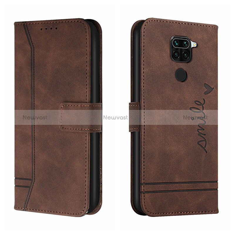 Leather Case Stands Flip Cover Holder H01X for Xiaomi Redmi 10X 4G Brown