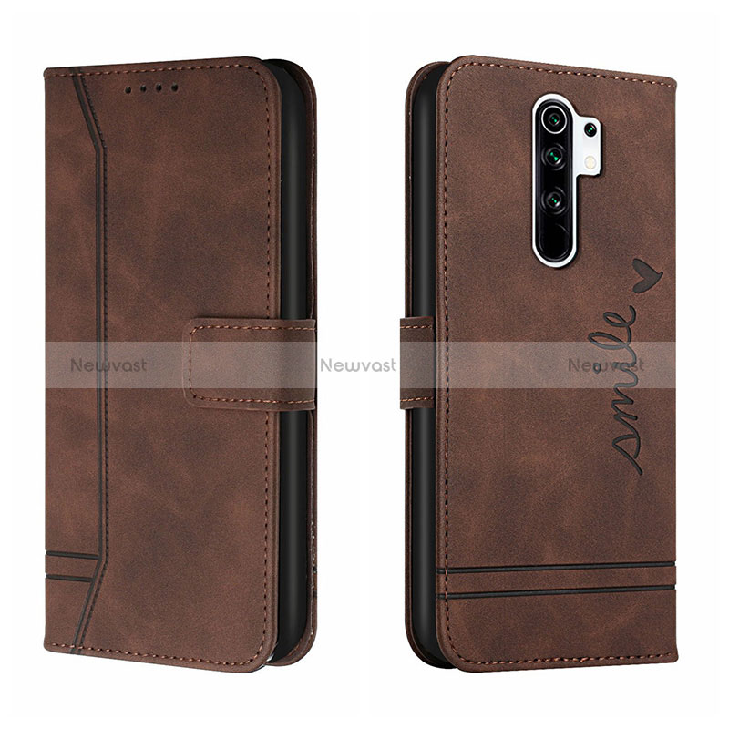 Leather Case Stands Flip Cover Holder H01X for Xiaomi Redmi 9 Brown