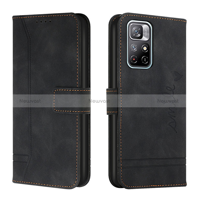 Leather Case Stands Flip Cover Holder H01X for Xiaomi Redmi Note 11S 5G Black