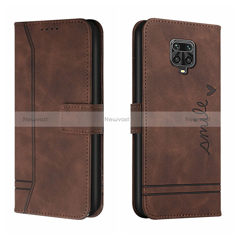 Leather Case Stands Flip Cover Holder H01X for Xiaomi Redmi Note 9 Pro Brown