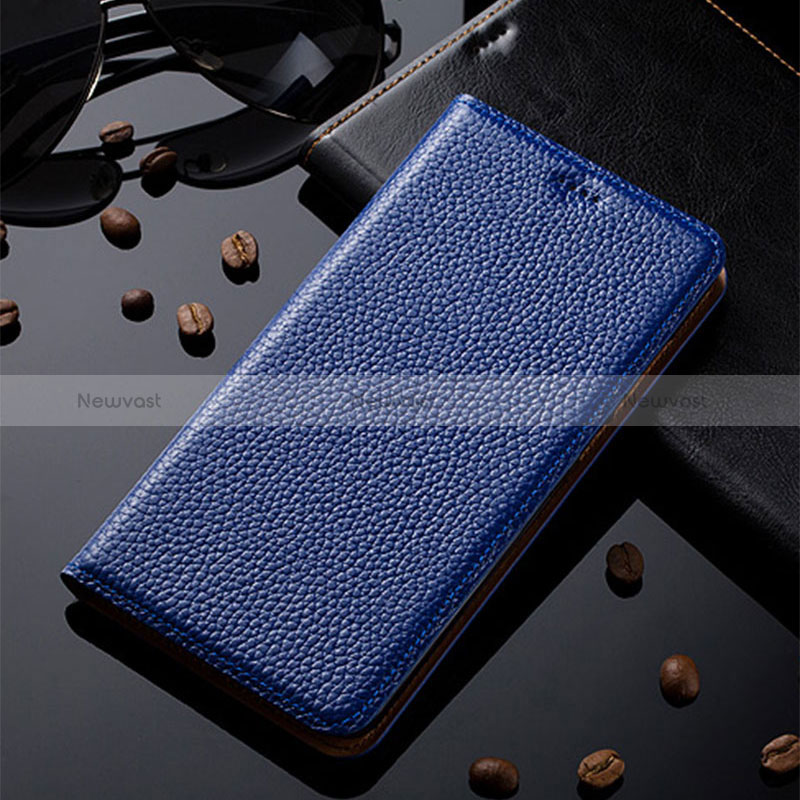 Leather Case Stands Flip Cover Holder H02P for Apple iPhone 11 Blue