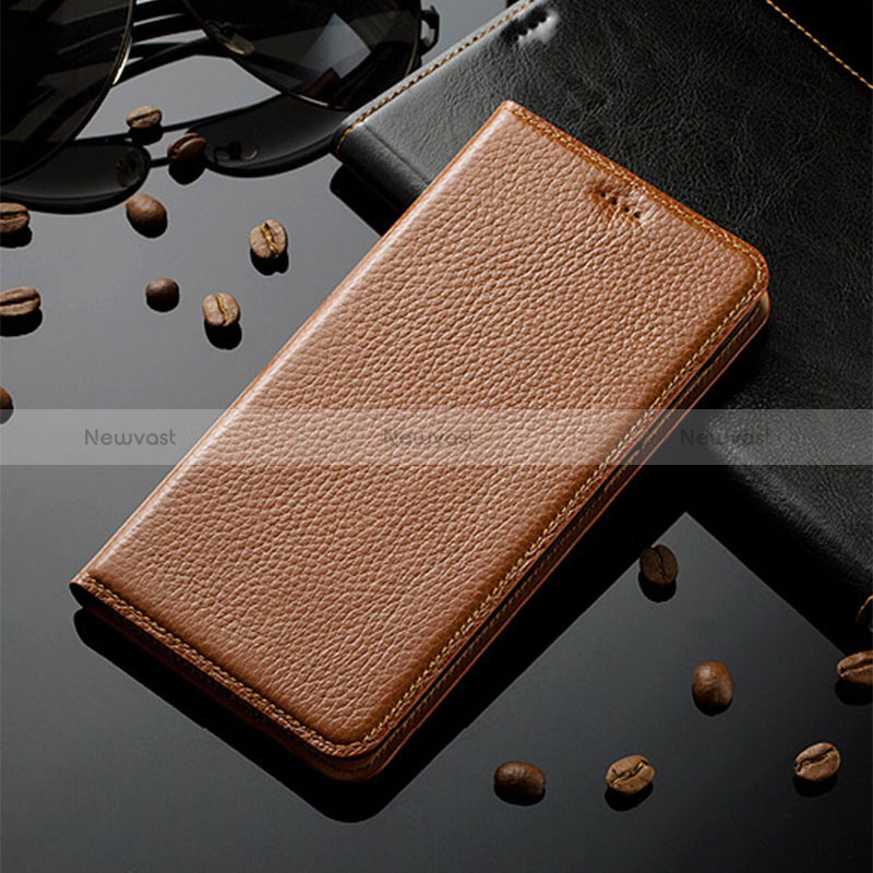 Leather Case Stands Flip Cover Holder H02P for Apple iPhone 11 Light Brown