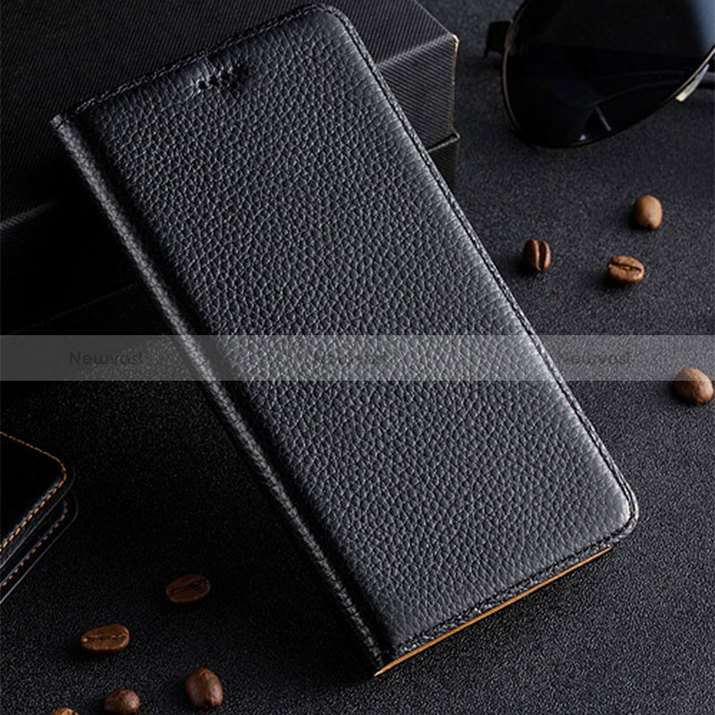 Leather Case Stands Flip Cover Holder H02P for Apple iPhone 12 Mini Black