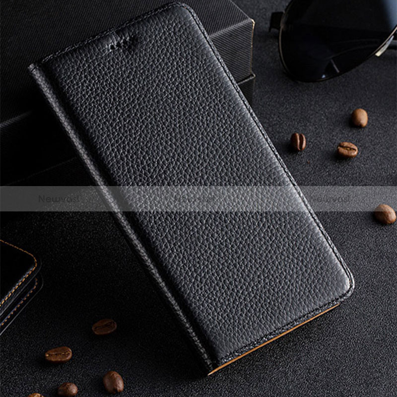 Leather Case Stands Flip Cover Holder H02P for Apple iPhone SE3 (2022) Black
