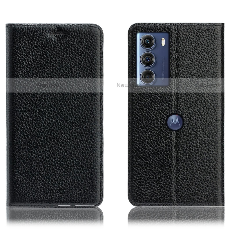 Leather Case Stands Flip Cover Holder H02P for Motorola Moto Edge S30 5G Black