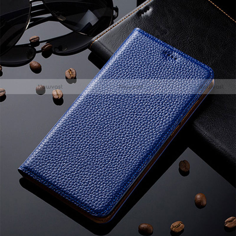 Leather Case Stands Flip Cover Holder H02P for Motorola Moto G10 Blue