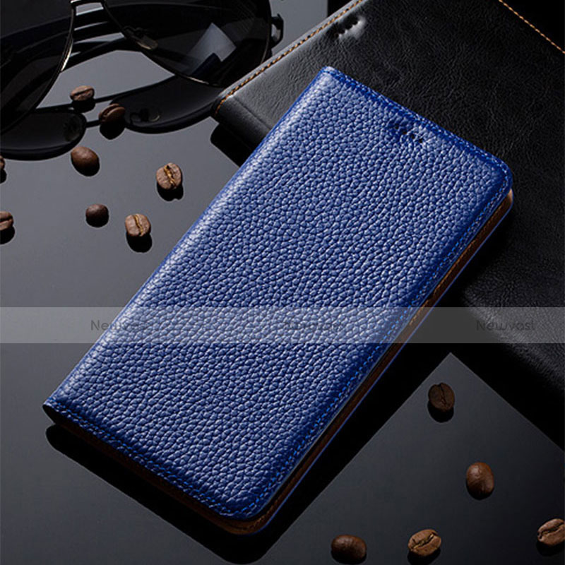 Leather Case Stands Flip Cover Holder H02P for Motorola Moto G40 Fusion Blue