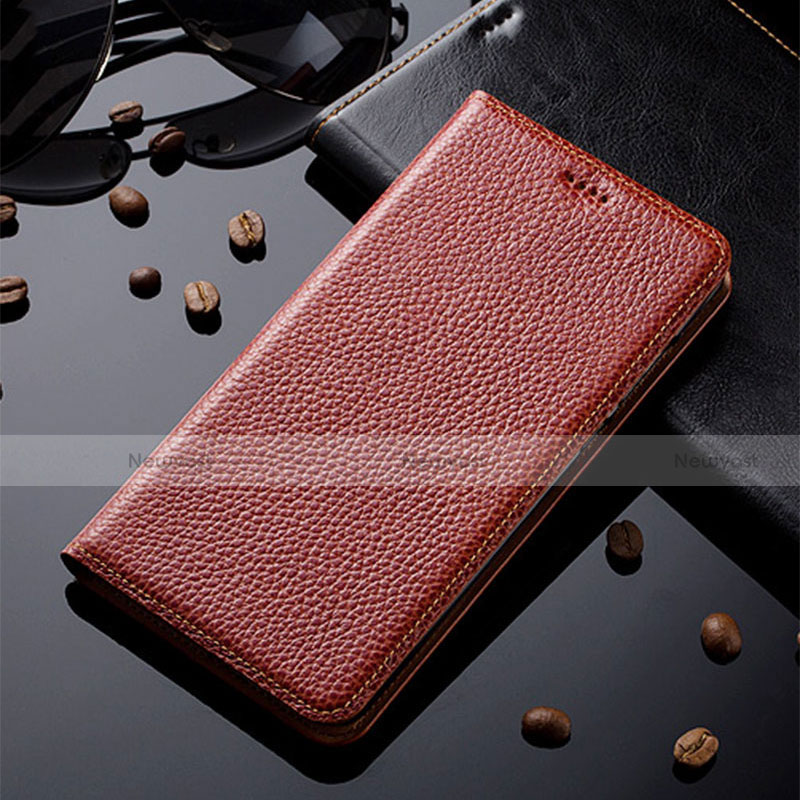 Leather Case Stands Flip Cover Holder H02P for Motorola Moto G40 Fusion Brown