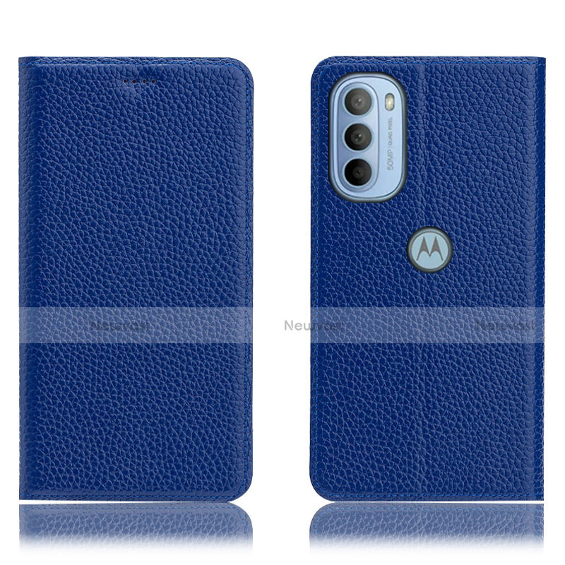 Leather Case Stands Flip Cover Holder H02P for Motorola Moto G41 Blue