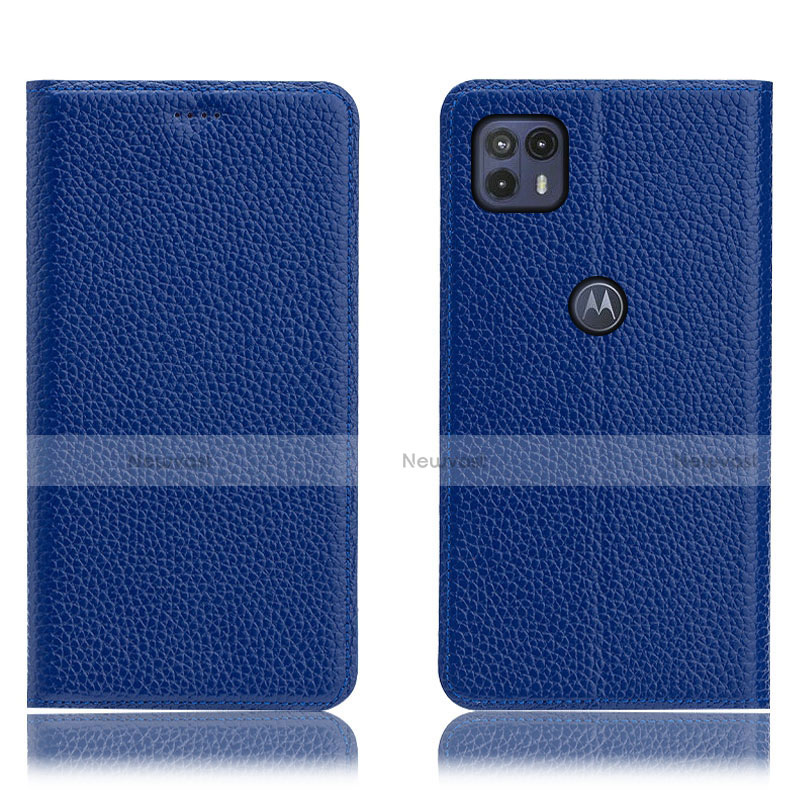 Leather Case Stands Flip Cover Holder H02P for Motorola Moto G50 5G Blue