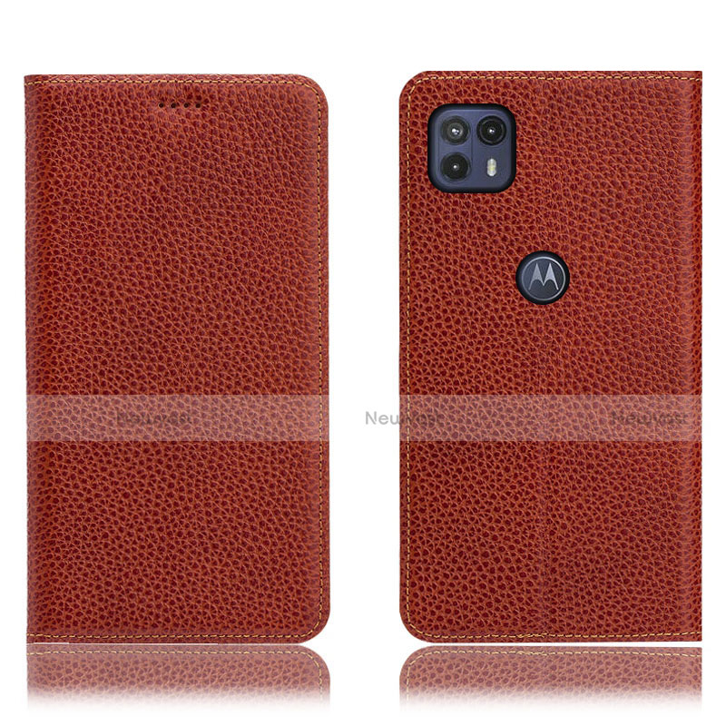 Leather Case Stands Flip Cover Holder H02P for Motorola Moto G50 5G Brown