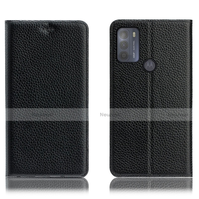 Leather Case Stands Flip Cover Holder H02P for Motorola Moto G50 Black