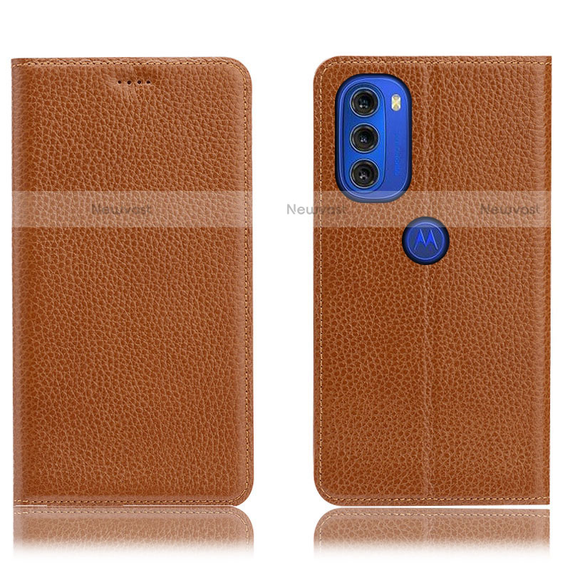 Leather Case Stands Flip Cover Holder H02P for Motorola Moto G51 5G