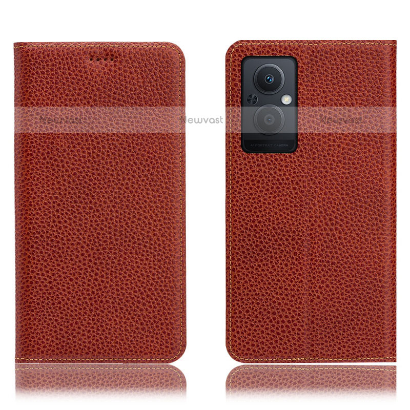 Leather Case Stands Flip Cover Holder H02P for OnePlus Nord N20 5G Brown