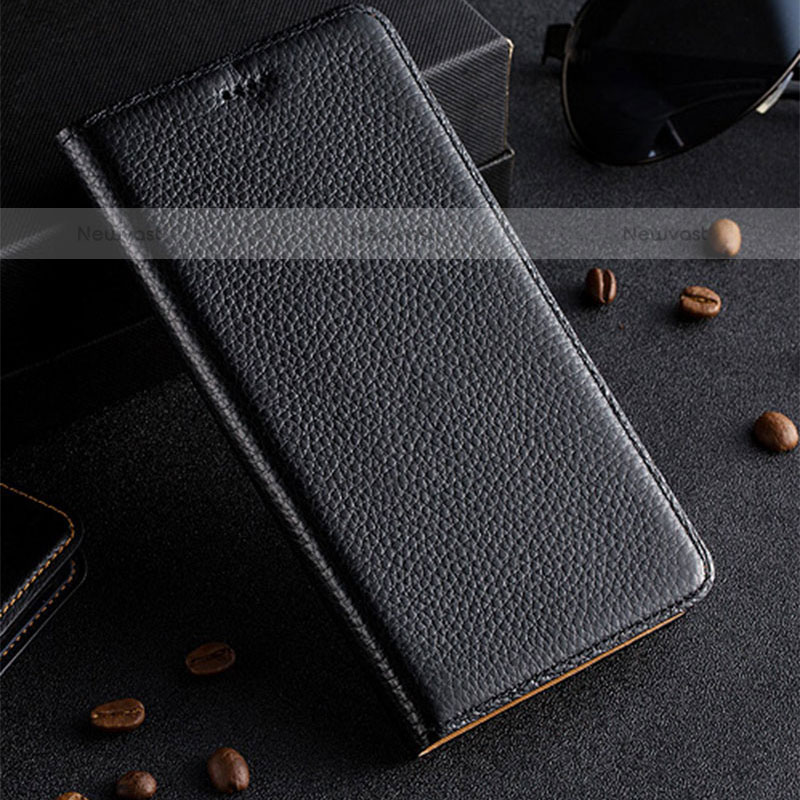 Leather Case Stands Flip Cover Holder H02P for Oppo A53s Black