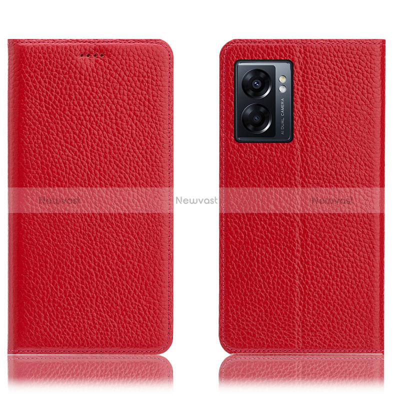 Leather Case Stands Flip Cover Holder H02P for Oppo A56S 5G Red