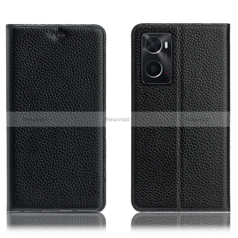 Leather Case Stands Flip Cover Holder H02P for Oppo A76 Black