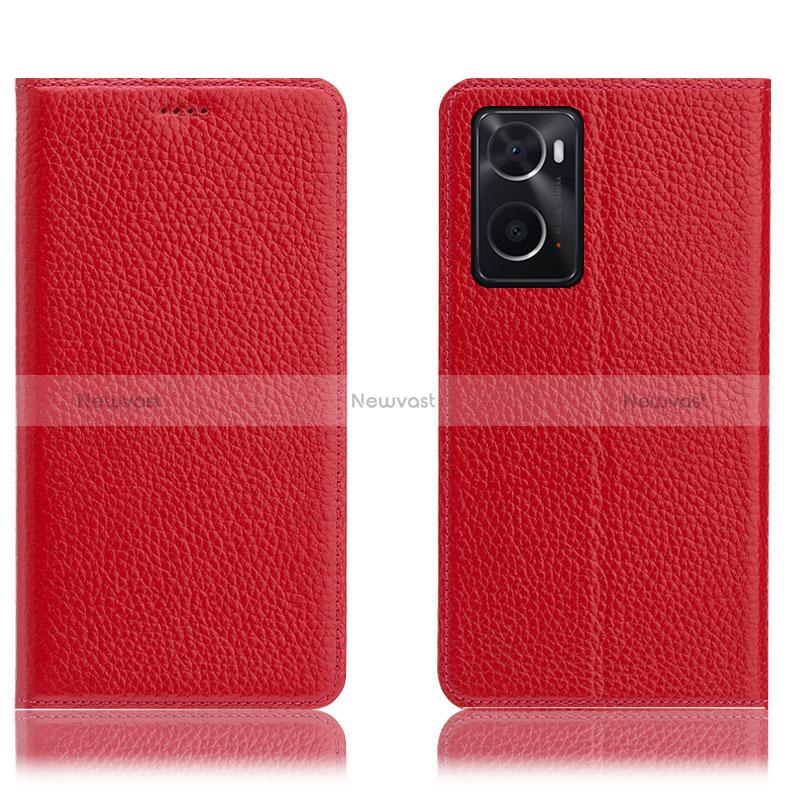 Leather Case Stands Flip Cover Holder H02P for Oppo A76 Red