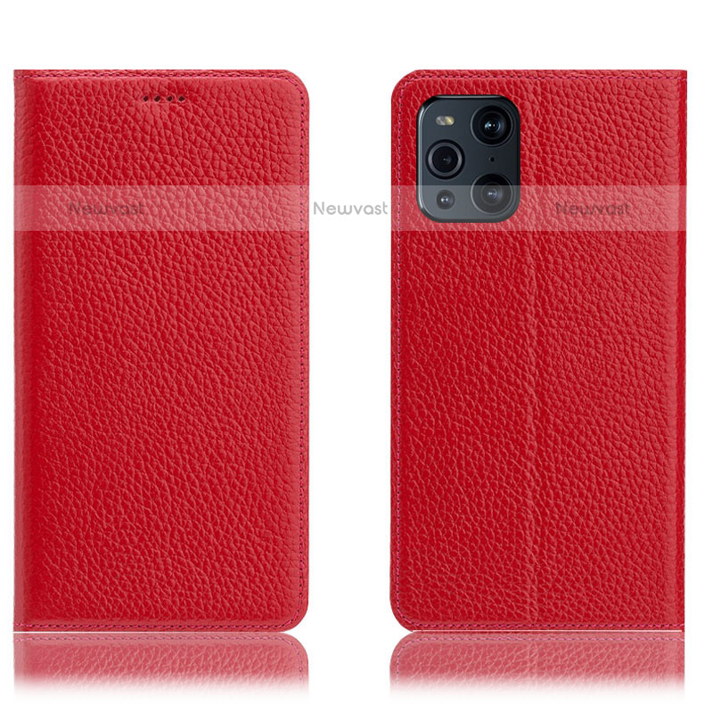 Leather Case Stands Flip Cover Holder H02P for Oppo Find X3 Pro 5G Red