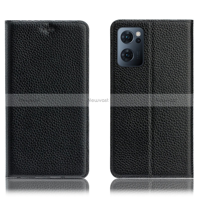 Leather Case Stands Flip Cover Holder H02P for Oppo Find X5 Lite 5G Black